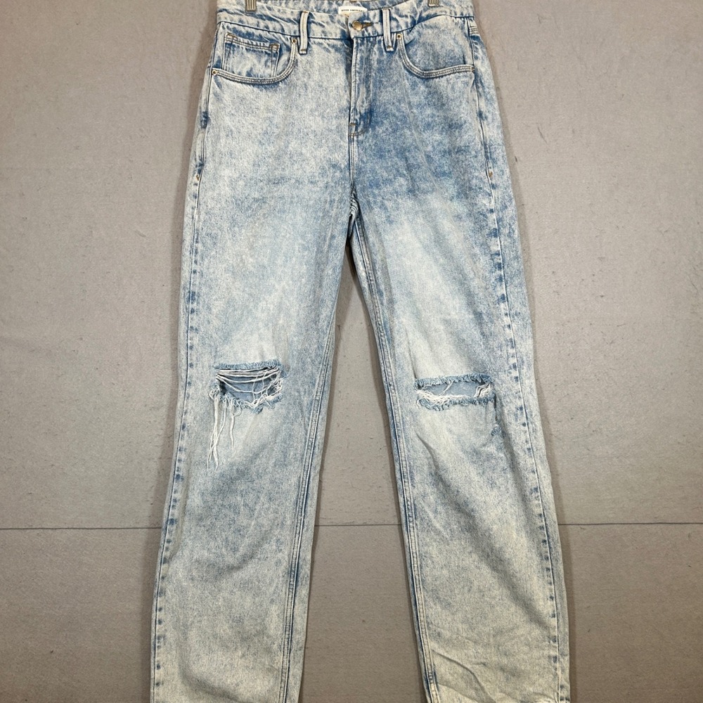 Good American Good Jeans 8/29 Legs Straight Acid Wash Distressed Blue